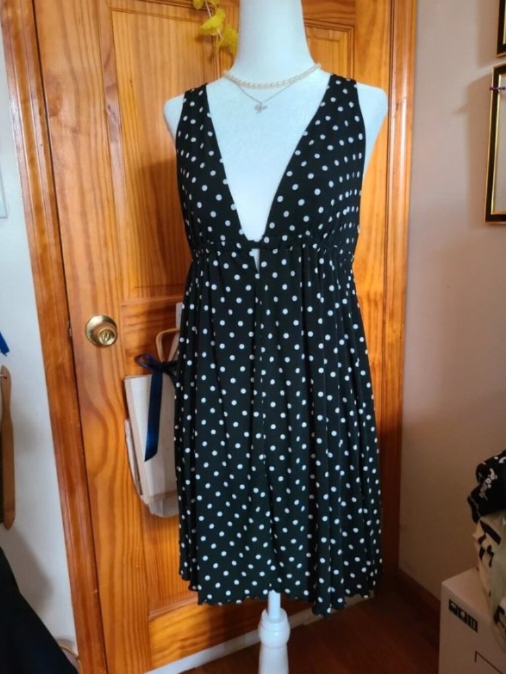 Polka Dot Deep V Dress